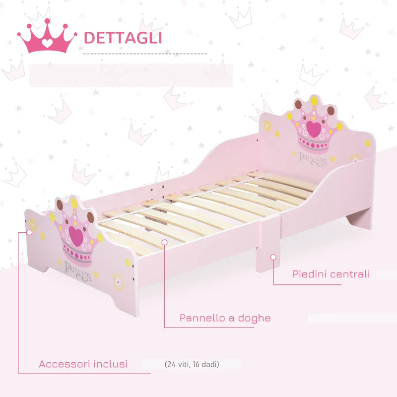 HOMCOM Letto per Bambini con Bordi Rialzati e 6 Gambe in Legno per Cameretta, Lettino per Bimbi da 3-6 Anni, 143x73x60cm, Rosa - Image 3