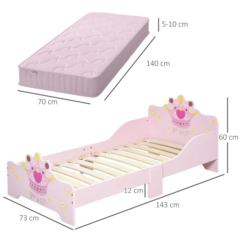 HOMCOM Letto per Bambini con Bordi Rialzati e 6 Gambe in Legno per Cameretta, Lettino per Bimbi da 3-6 Anni, 143x73x60cm, Rosa - Image 4