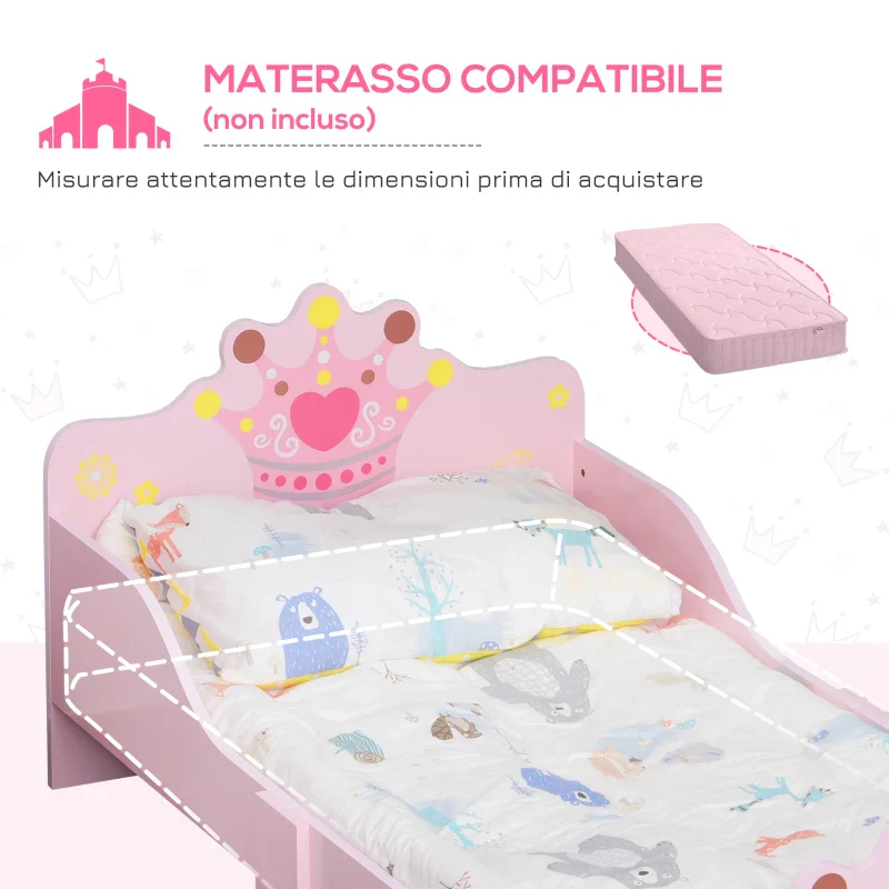 HOMCOM Letto per Bambini con Bordi Rialzati e 6 Gambe in Legno per Cameretta, Lettino per Bimbi da 3-6 Anni, 143x73x60cm, Rosa - Image 5