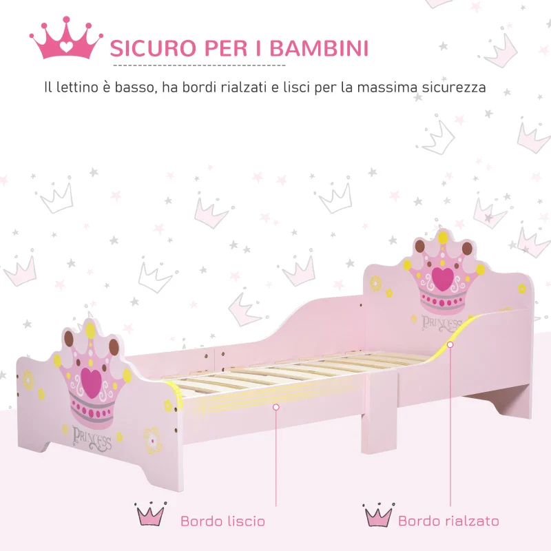 HOMCOM Letto per Bambini con Bordi Rialzati e 6 Gambe in Legno per Cameretta, Lettino per Bimbi da 3-6 Anni, 143x73x60cm, Rosa - Image 6