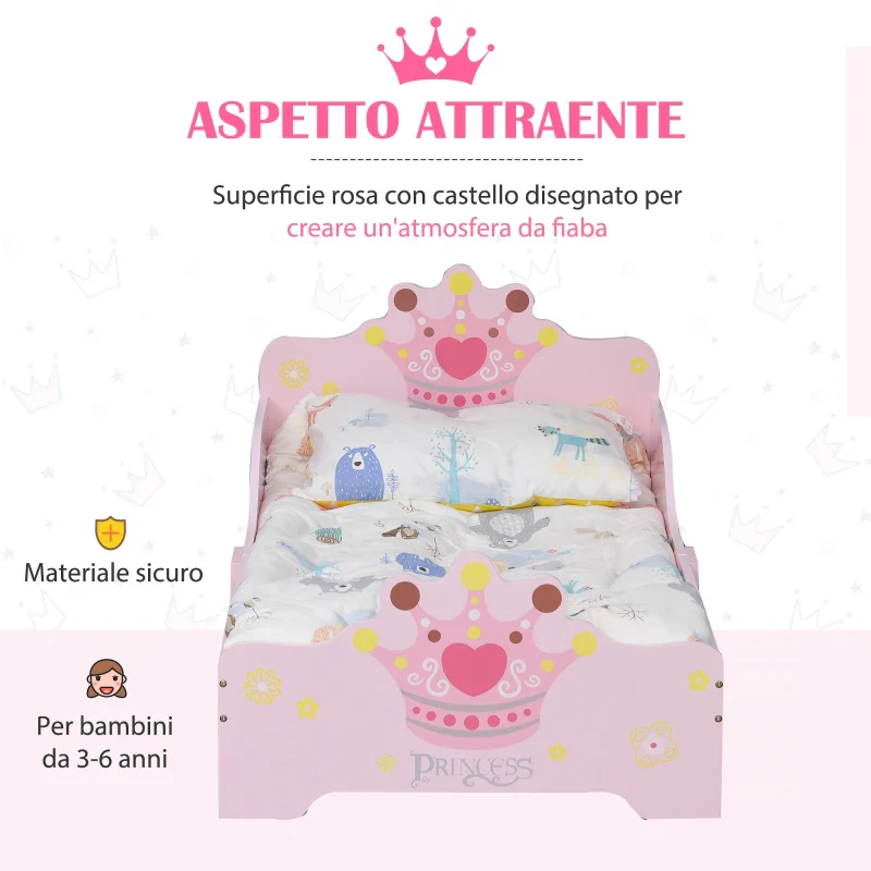 HOMCOM Letto per Bambini con Bordi Rialzati e 6 Gambe in Legno per Cameretta, Lettino per Bimbi da 3-6 Anni, 143x73x60cm, Rosa - Image 7