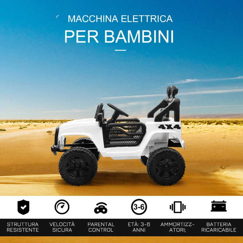 HOMCOM Macchina Elettrica per Bambini Jeep Fuoristrada con Telecomando e 2 Velocità, 100x65x72 cm, Bianco - Image 4