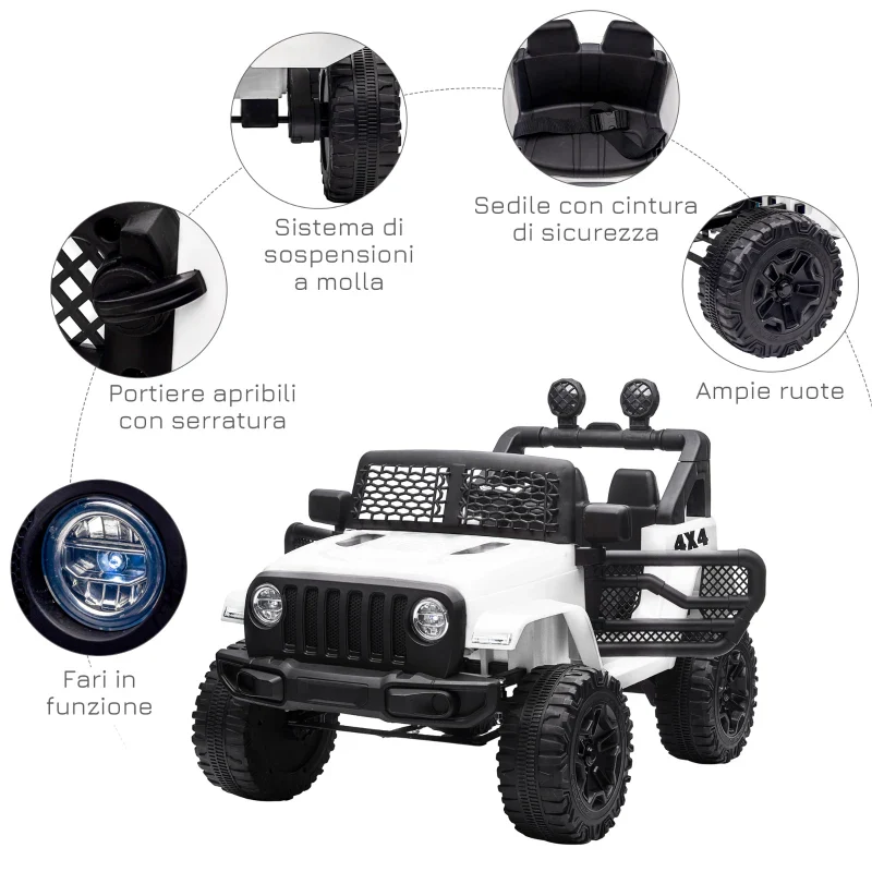 HOMCOM Macchina Elettrica per Bambini Jeep Fuoristrada con Telecomando e 2 Velocità, 100x65x72 cm, Bianco - Image 5
