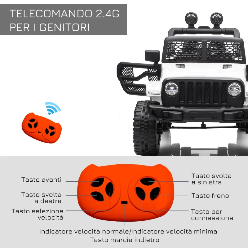 HOMCOM Macchina Elettrica per Bambini Jeep Fuoristrada con Telecomando e 2 Velocità, 100x65x72 cm, Bianco - Image 7