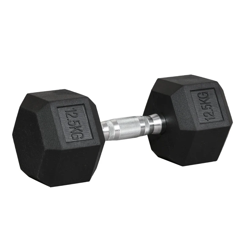 HOMCOM Manubrio da 12.5 kg Esagonale Singolo con Impugnatura Zigrinata Antiscivolo, Nero