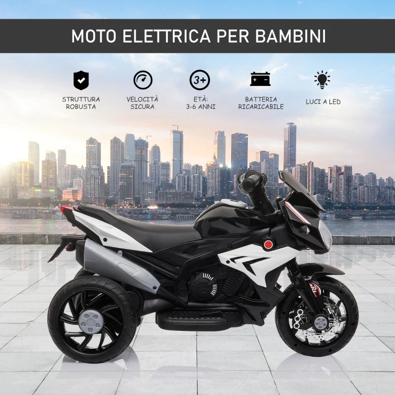 HOMCOM Moto Elettrica per Bambini 3-5 Anni Max. 25kg con Luci, Musica, Batteria 6V e Velocità 3km/h, 86cmx42cmx52cm Nera - Image 5