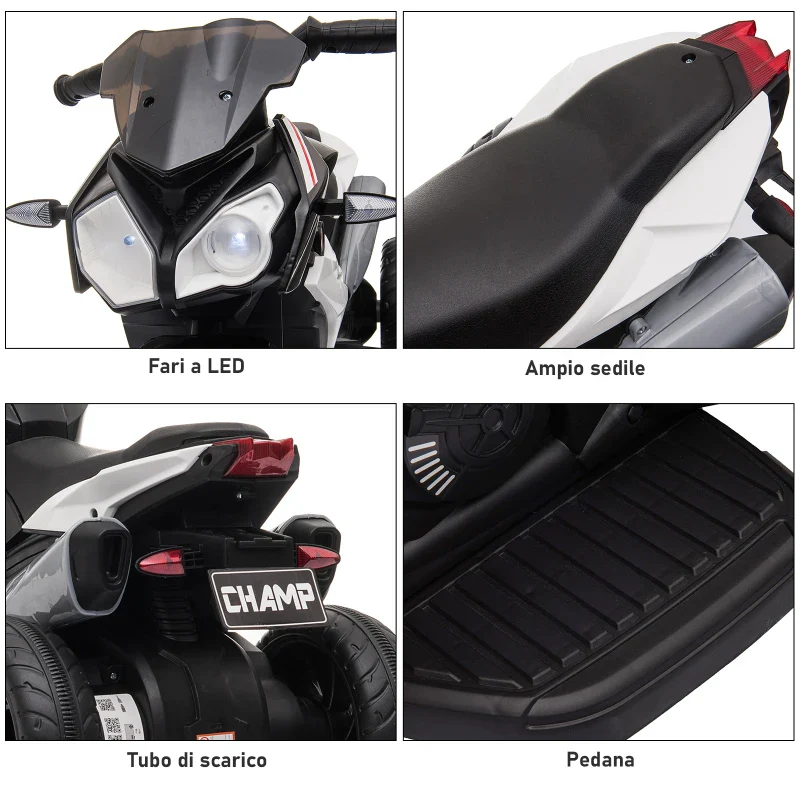 HOMCOM Moto Elettrica per Bambini 3-5 Anni Max. 25kg con Luci, Musica, Batteria 6V e Velocità 3km/h, 86cmx42cmx52cm Nera - Image 6