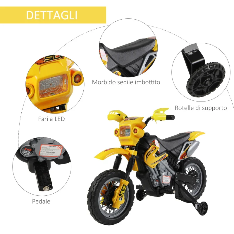 HOMCOM Moto Elettrica per Bambini 3 anni e Più, Moto Cross Elettrica con Rotelle, Batteria 6V Velocità 2.5km/h, 102 x 53 x 66cm, Giallo - Image 5
