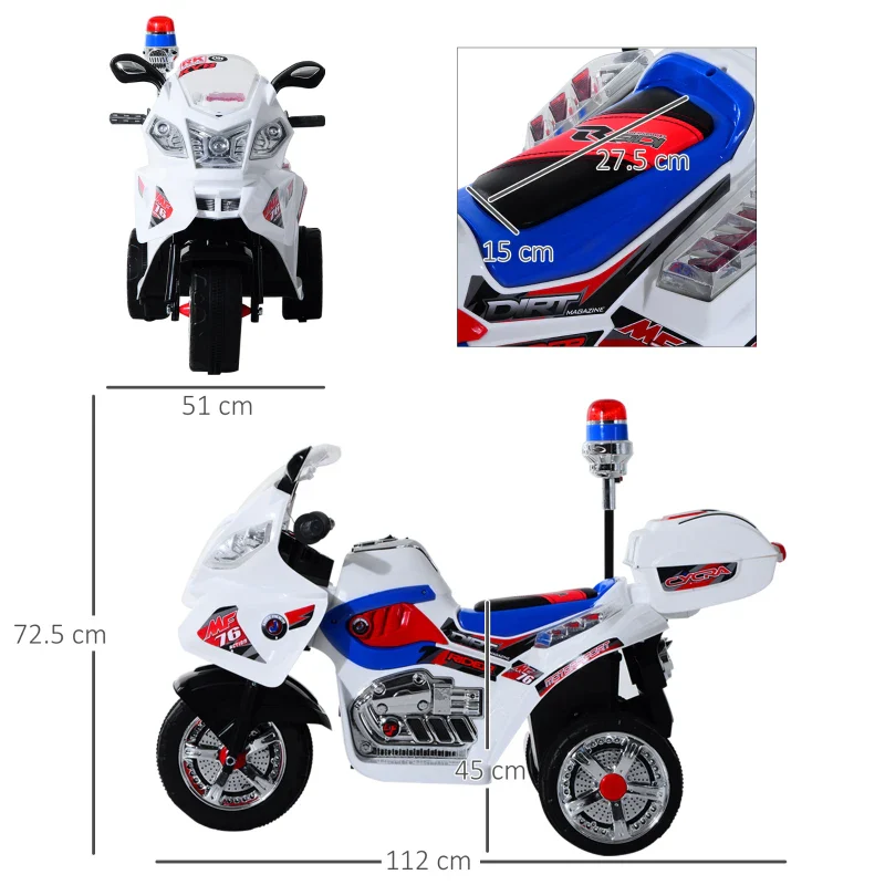 HOMCOM Moto Elettrica per Bambini da 3-5 Anni Motorino Elettrico Giocattolo 3 Ruote con Musica, Velocità 3KM/h, Luci 112×51×72.5cm - Image 3