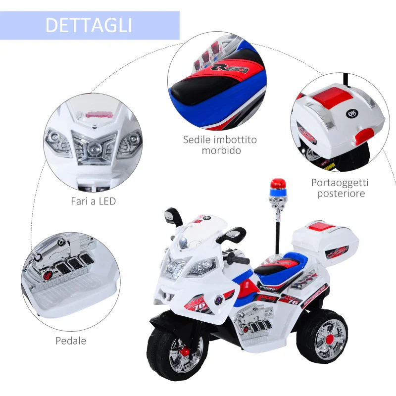 HOMCOM Moto Elettrica per Bambini da 3-5 Anni Motorino Elettrico Giocattolo 3 Ruote con Musica, Velocità 3KM/h, Luci 112×51×72.5cm - Image 5