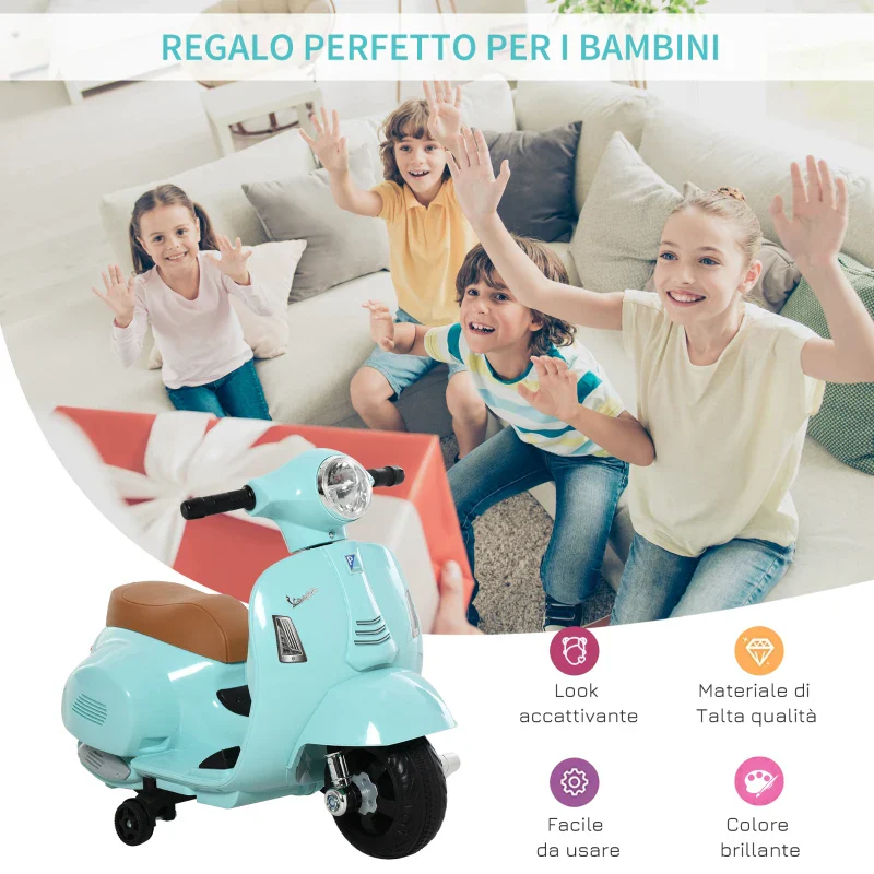 HOMCOM Moto Elettrica per Bambini Licenza Ufficiale Vespa Batteria 6V, Fari e Clacson, Età 18-36 mesi, Verde - Image 5