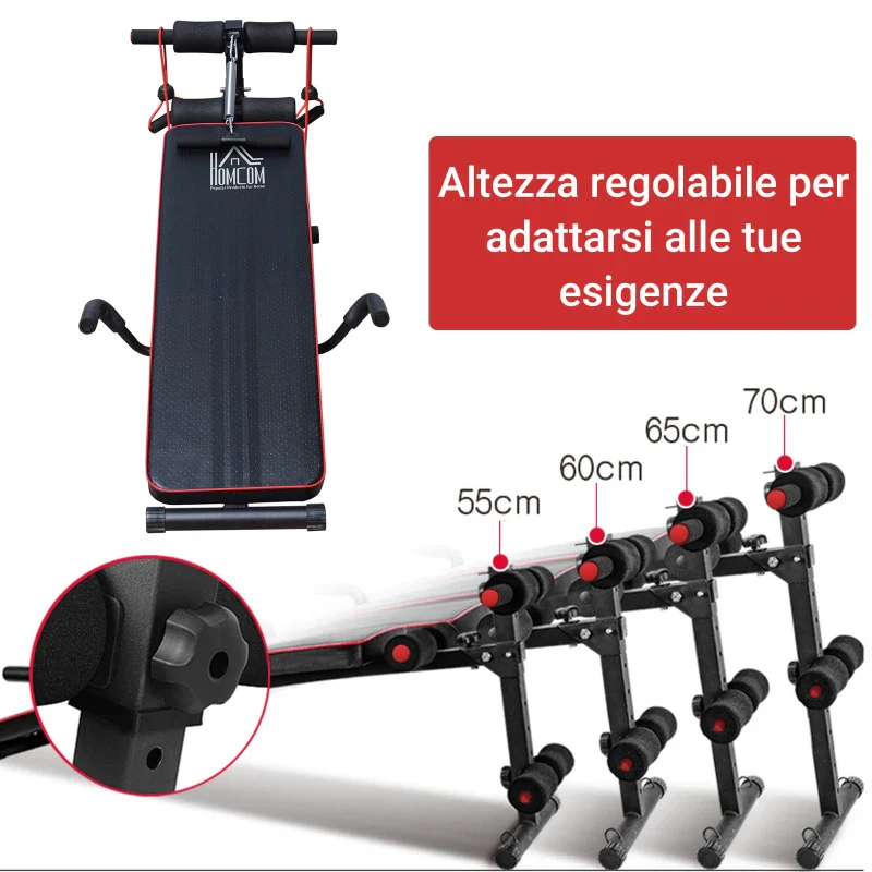HOMCOM Panca Multifunzione con Vogatore a Molla e Schienale Regolabile e 2 Corde Elastiche, 55.5x137.5 cm Nero - Image 5