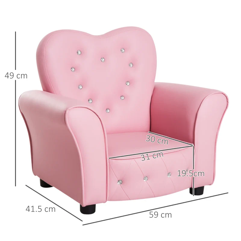 HOMCOM Poltroncina per Bambini Imbottita, Poltrona per cameretta con Rivestimento in PVC e Struttura in Legno, 59x41.5x49cm, Rosa - Image 3