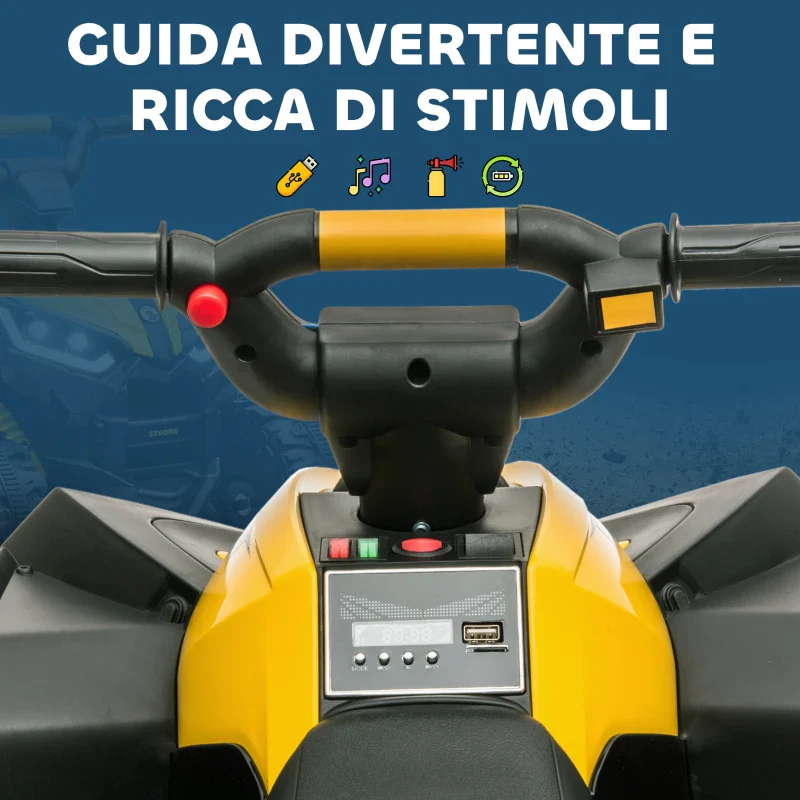 HOMCOM Quad Elettrico per Bambini 12V, 2 Velocità, Ruote Larghe con Clacson e Fari LED, Età 3-5 Anni, Giallo - Image 4