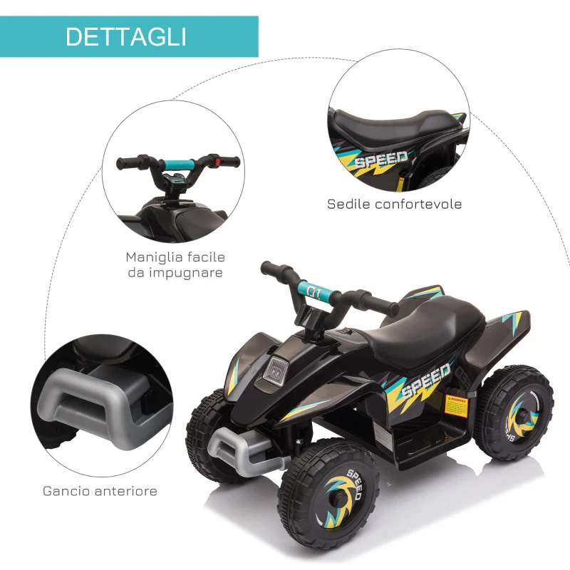 HOMCOM Quad Elettrico per Bambini 18-36 Mesi con Batteria Ricaricabile da 6V, 72x40x45.5 cm, Nero - Image 5