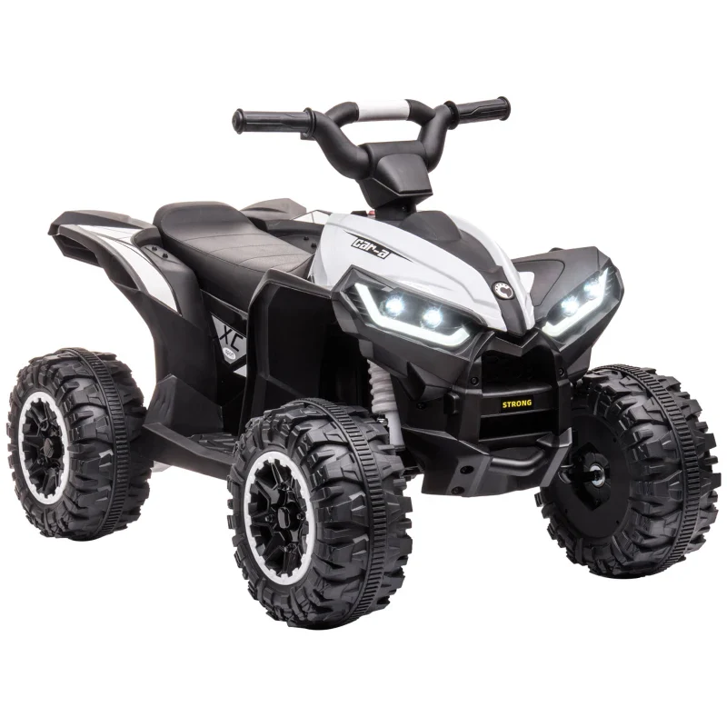 HOMCOM Quad per Bambini 3-5 Anni Elettrico 12V, 2 Velocità, Ruote Larghe con Clacson e Fari LED, Bianco