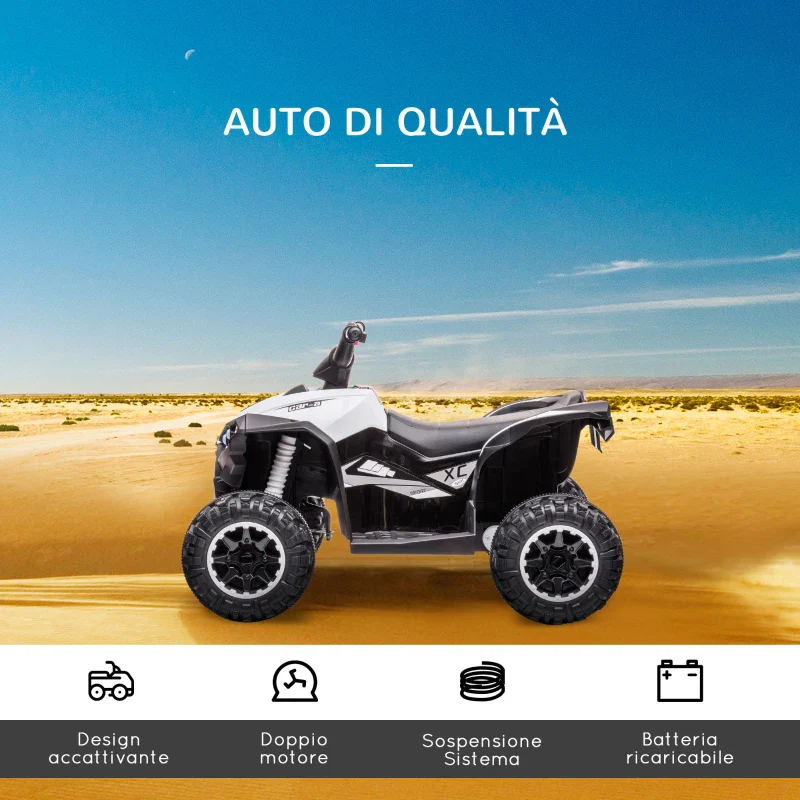 HOMCOM Quad per Bambini 3-5 Anni Elettrico 12V, 2 Velocità, Ruote Larghe con Clacson e Fari LED, Bianco - Image 4