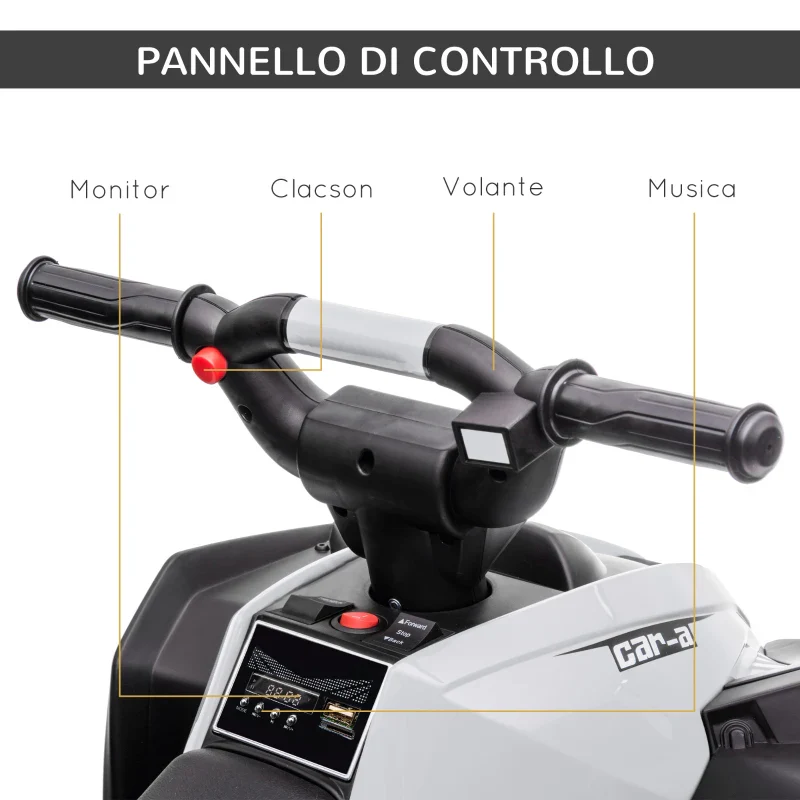 HOMCOM Quad per Bambini 3-5 Anni Elettrico 12V, 2 Velocità, Ruote Larghe con Clacson e Fari LED, Bianco - Image 6
