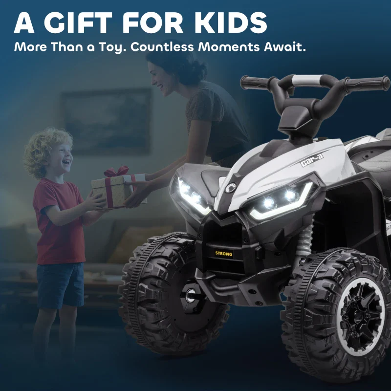 HOMCOM Quad per Bambini 3-5 Anni Elettrico 12V, 2 Velocità, Ruote Larghe con Clacson e Fari LED, Bianco - Image 7