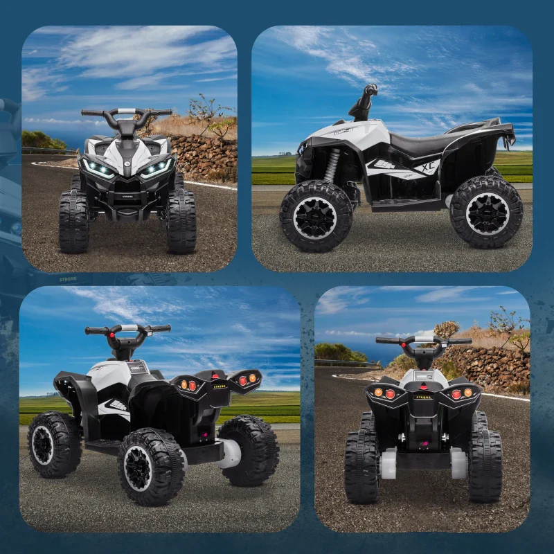 HOMCOM Quad per Bambini 3-5 Anni Elettrico 12V, 2 Velocità, Ruote Larghe con Clacson e Fari LED, Bianco - Image 8
