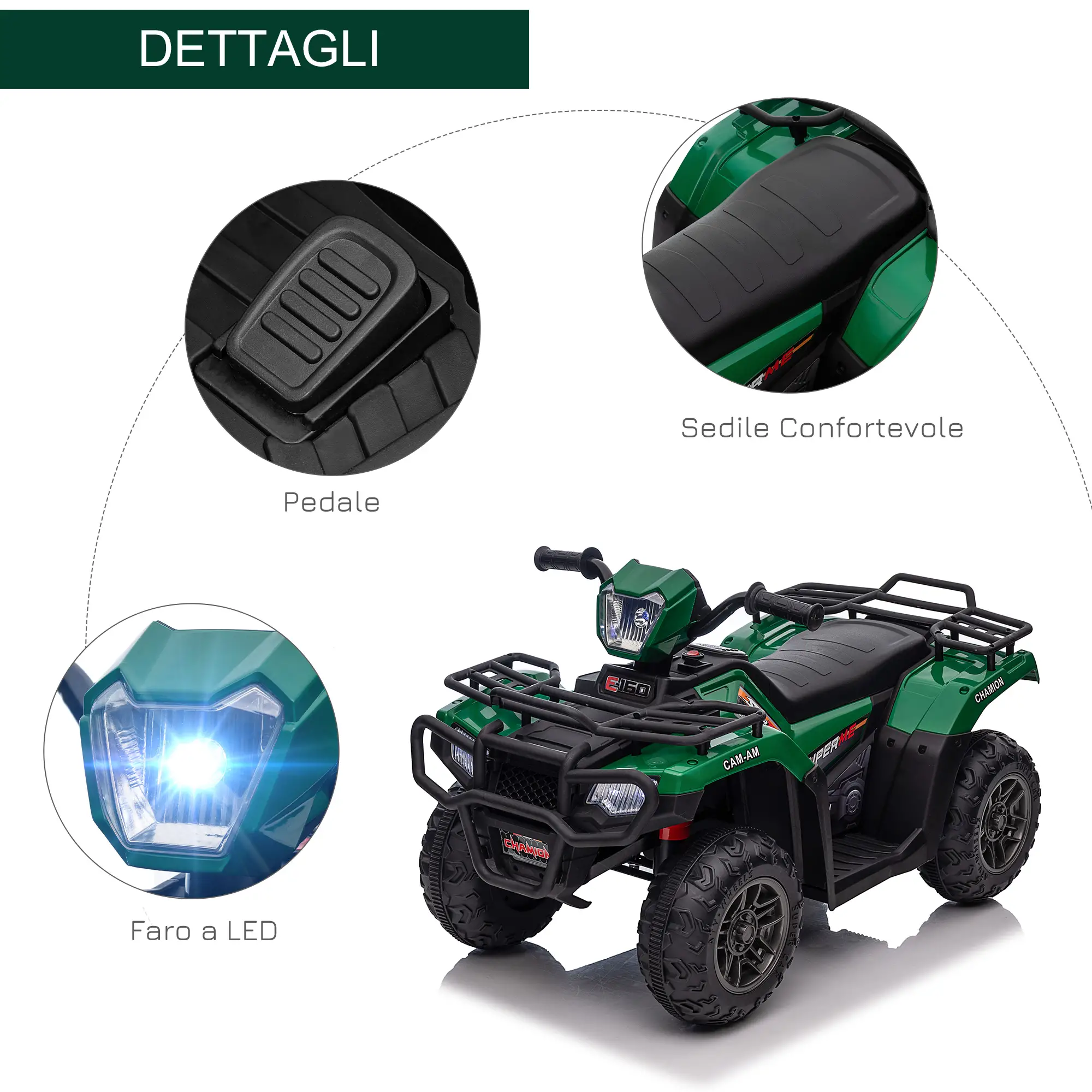HOMCOM Quad per Bambini 3-6 Anni con 3 Luci LED, Velocità max 4km/h e 50 Minuti max di Carica, 88x45x50 cm - Image 7