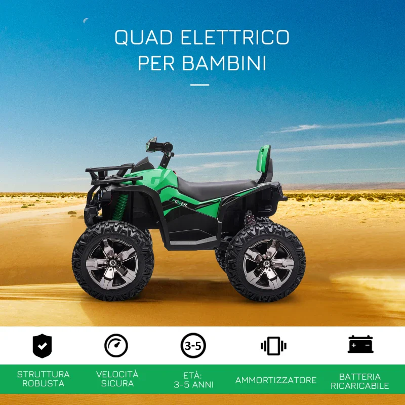 HOMCOM Quad per Bambini Elettrico 12V con Fari e Batteria Ricaricabile, Età 3-5 Anni, 100x65x73cm, Verde - Image 7