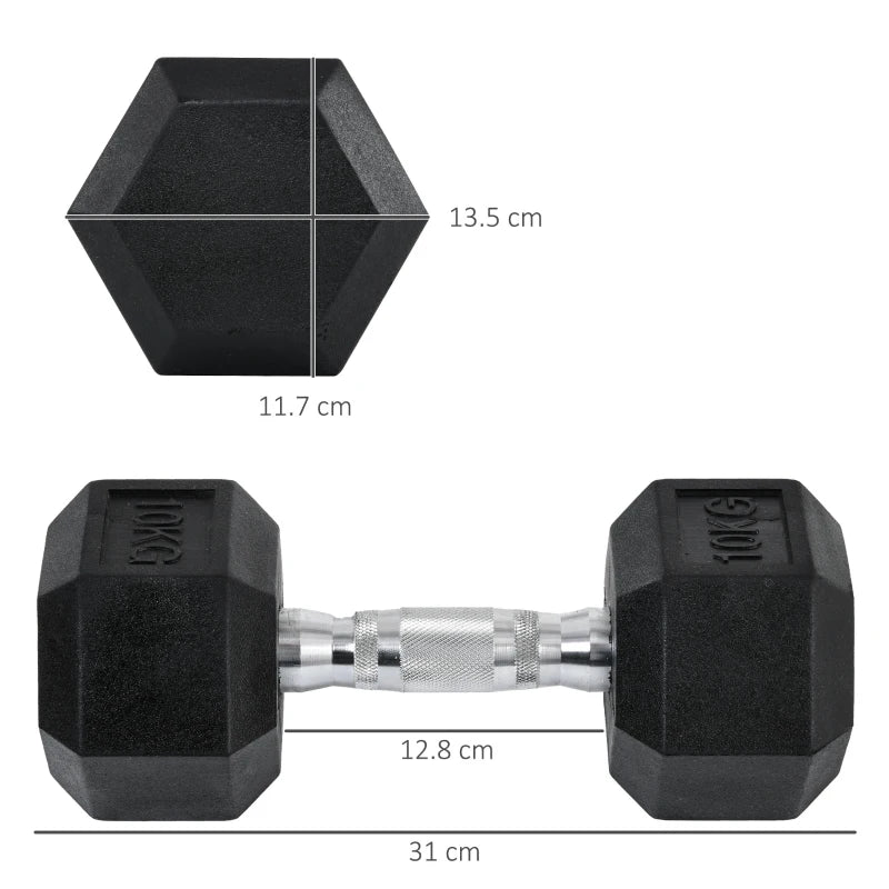 HOMCOM Set 2 Manubri Esagonali da 10kg in Metallo e Gomma per Workout in Palestra, Casa e Ufficio, Nero - Image 2