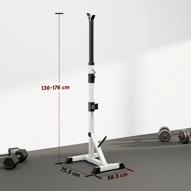 HOMCOM Set 2 Supporti Bilanciere in Acciaio con 3 Ganci, Altezza Regolabile e Portata 200kg, Argento e Nero - Image 3