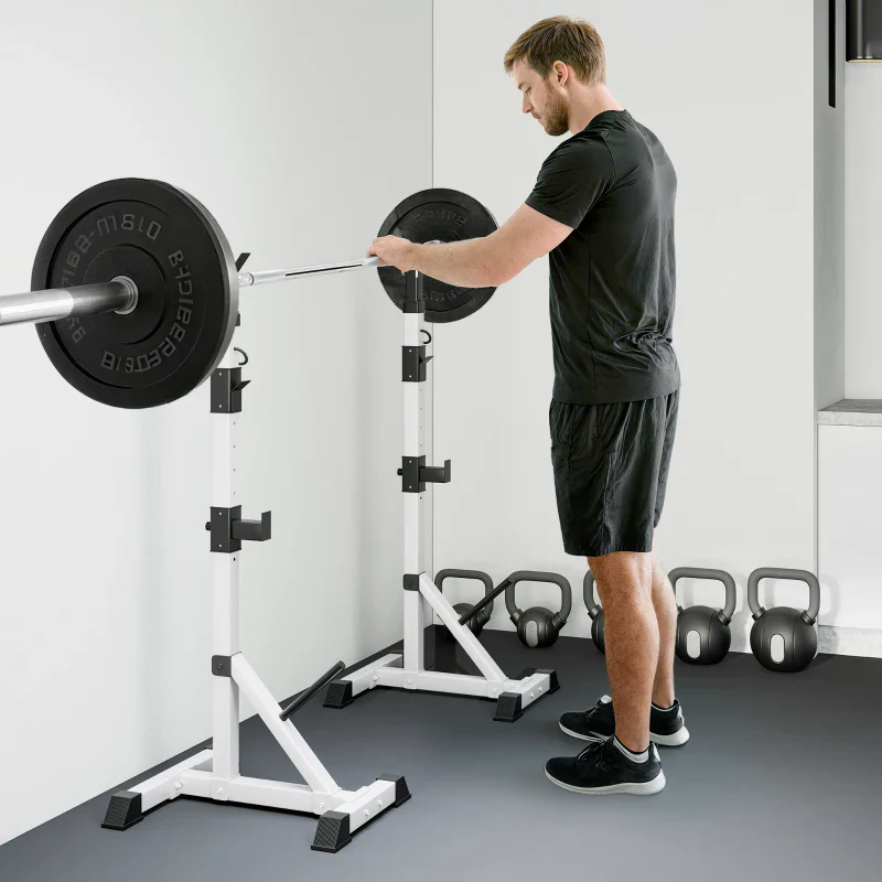 HOMCOM Set 2 Supporti Bilanciere in Acciaio con 3 Ganci, Altezza Regolabile e Portata 200kg, Argento e Nero - Image 8