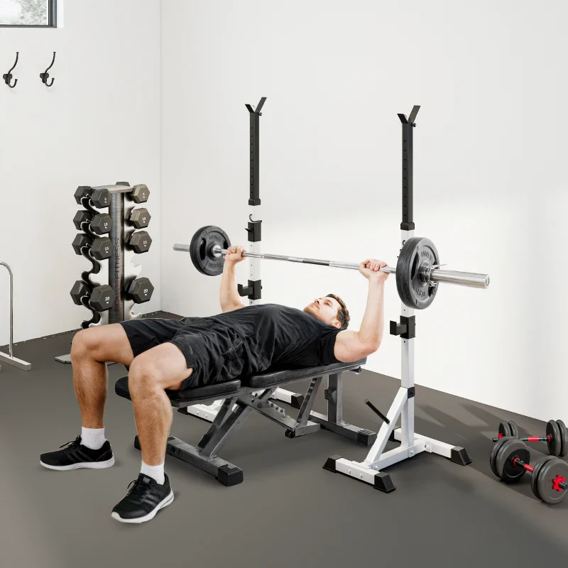 HOMCOM Set 2 Supporti Bilanciere in Acciaio con 3 Ganci, Altezza Regolabile e Portata 200kg, Argento e Nero - Image 9