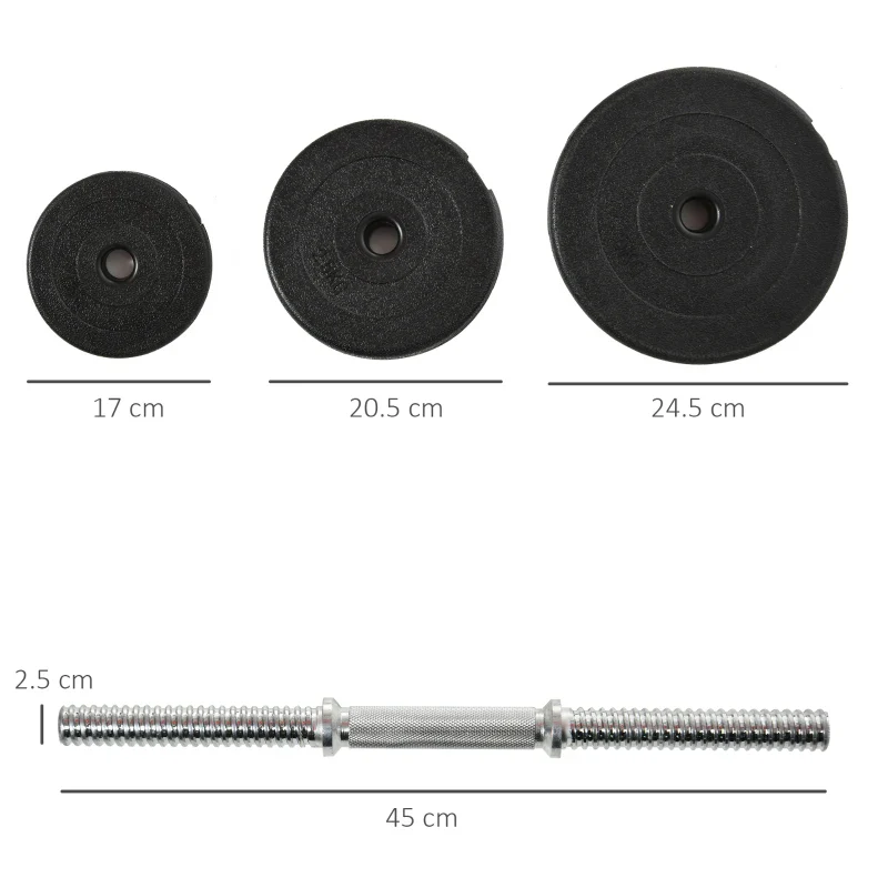 HOMCOM Set Manubri Palestra 40kg (4x5kg, 4x2.5kg, 4x1.5kg), Pesi Palestra con 12 Dischi da 1.5kg, 2.5kg, 5kg, Փ25mm, per Allenamento a Casa - Image 2