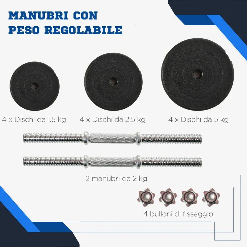 HOMCOM Set Manubri Palestra 40kg (4x5kg, 4x2.5kg, 4x1.5kg), Pesi Palestra con 12 Dischi da 1.5kg, 2.5kg, 5kg, Փ25mm, per Allenamento a Casa - Image 3