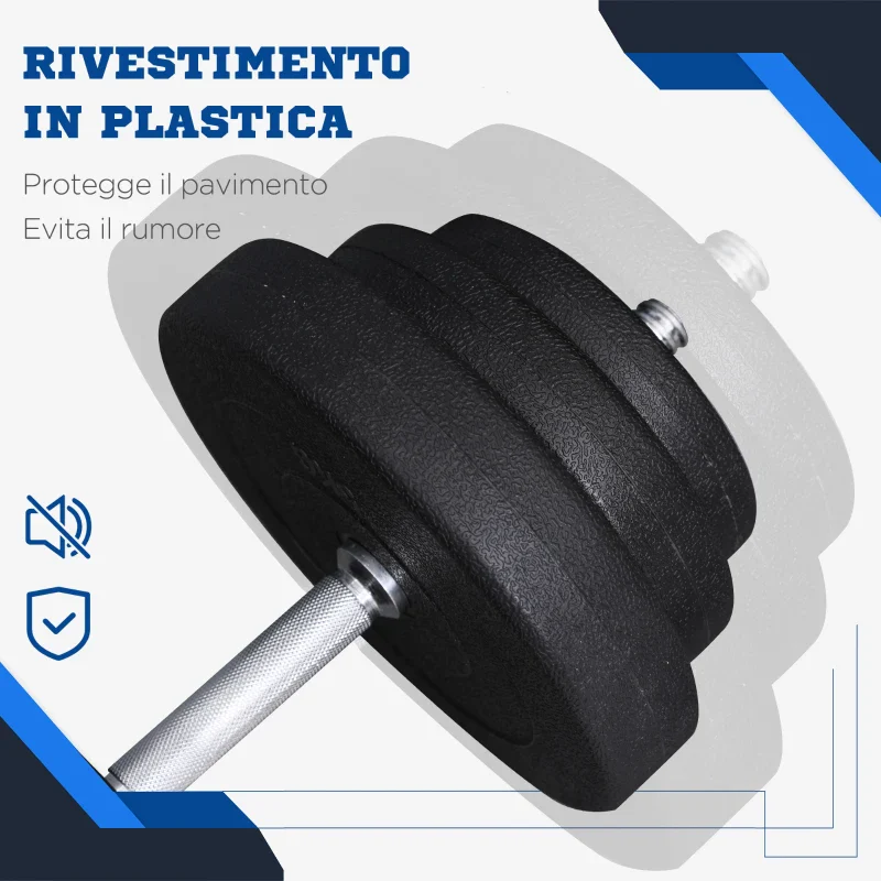 HOMCOM Set Manubri Palestra 40kg (4x5kg, 4x2.5kg, 4x1.5kg), Pesi Palestra con 12 Dischi da 1.5kg, 2.5kg, 5kg, Փ25mm, per Allenamento a Casa - Image 5