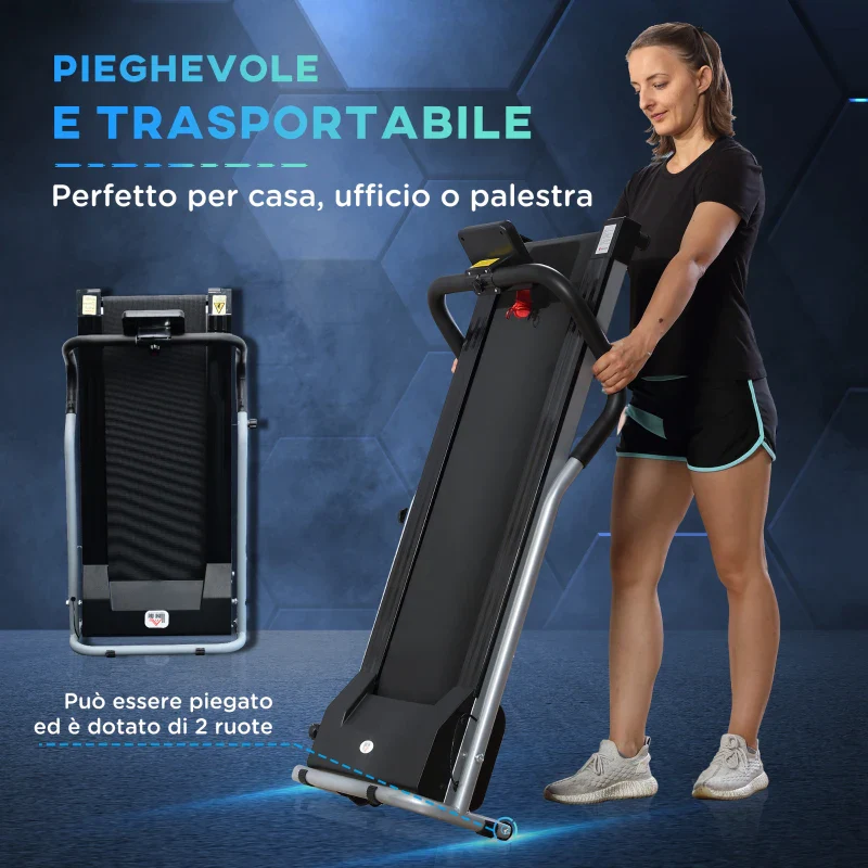 HOMCOM Tapis Roulant Elettrico e Pieghevole con Schermo LCD e 2 Ruote per Allenamento a Casa o in Ufficio, Motore 500W Velocità 10km/h - Image 4