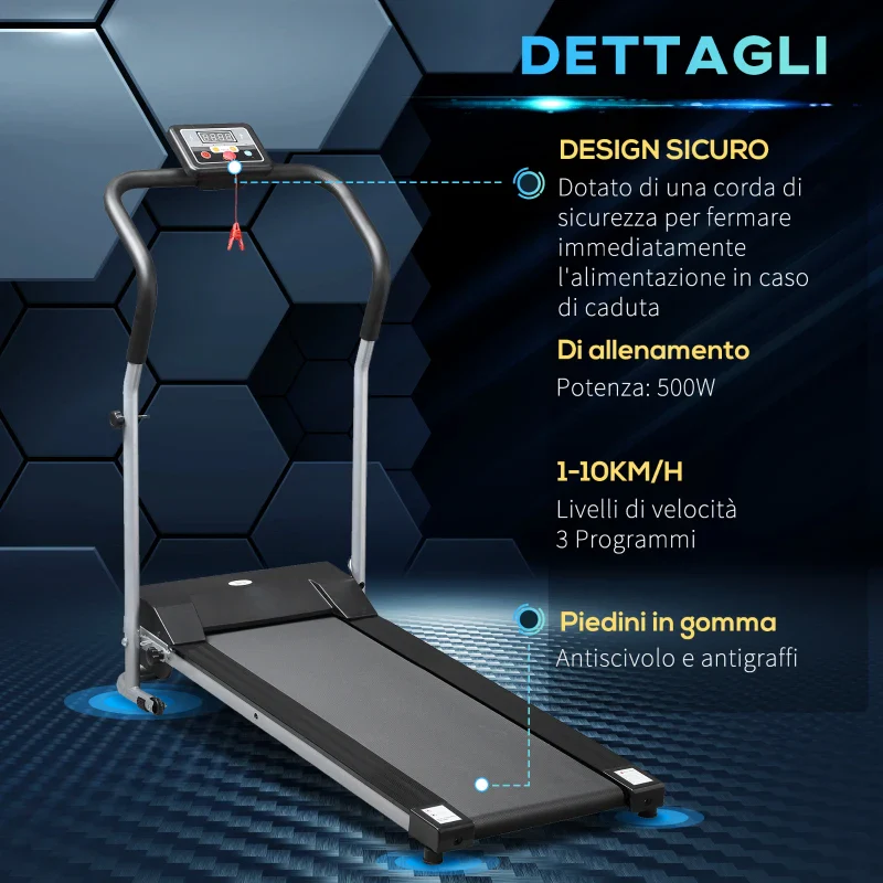 HOMCOM Tapis Roulant Elettrico e Pieghevole con Schermo LCD e 2 Ruote per Allenamento a Casa o in Ufficio, Motore 500W Velocità 10km/h - Image 5