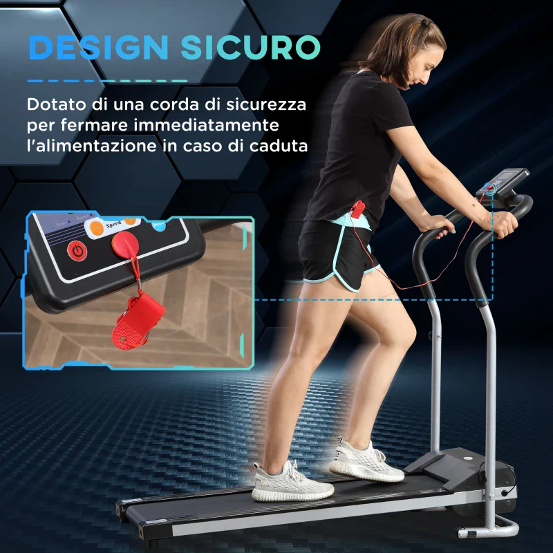 HOMCOM Tapis Roulant Elettrico e Pieghevole con Schermo LCD e 2 Ruote per Allenamento a Casa o in Ufficio, Motore 500W Velocità 10km/h - Image 6