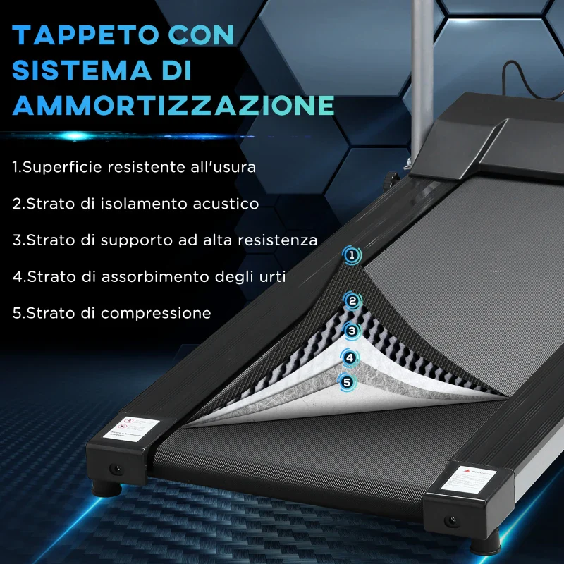 HOMCOM Tapis Roulant Elettrico e Pieghevole con Schermo LCD e 2 Ruote per Allenamento a Casa o in Ufficio, Motore 500W Velocità 10km/h - Image 7