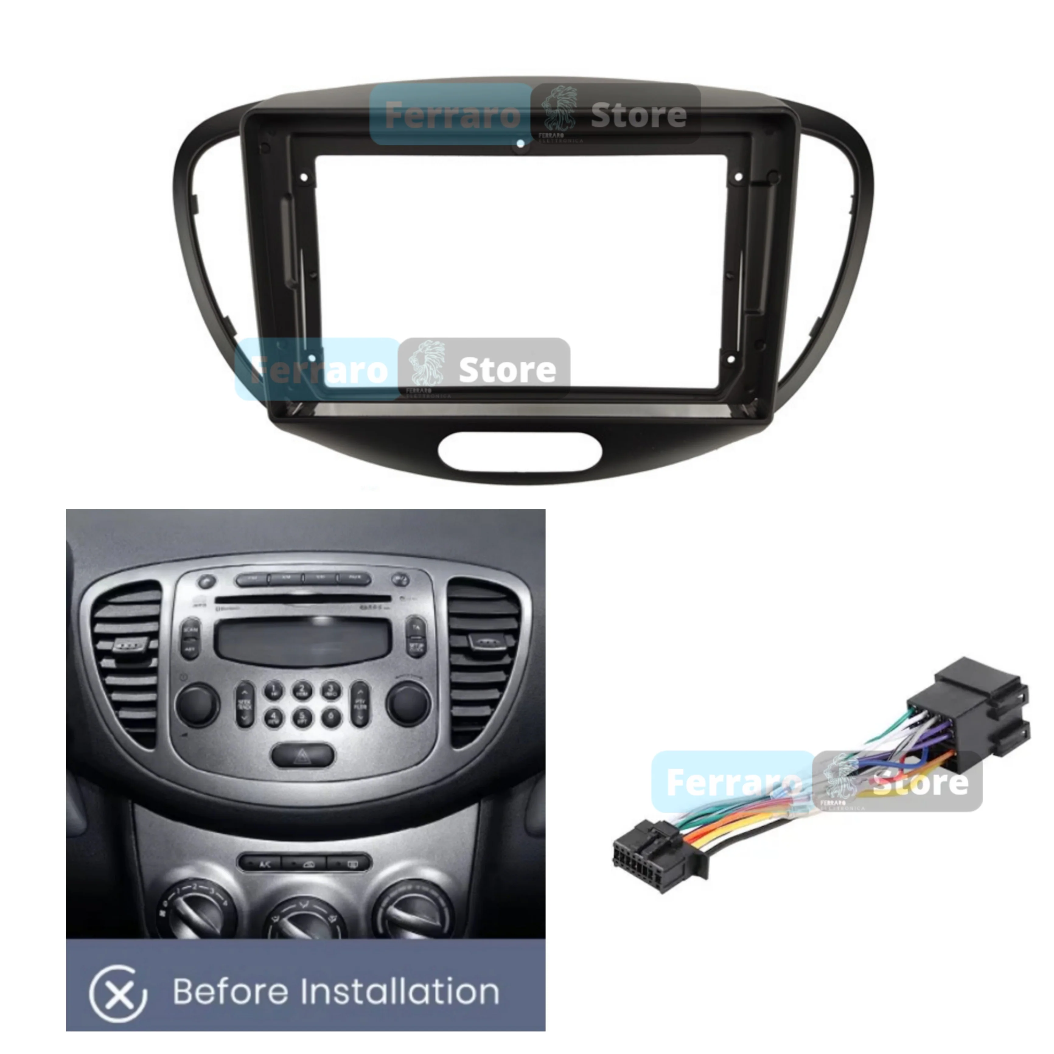 Kit Montaggio Autoradio 9"Pollici Hyundai i10 (2007-2013) Mascherina, Cablaggio Autoradio Android