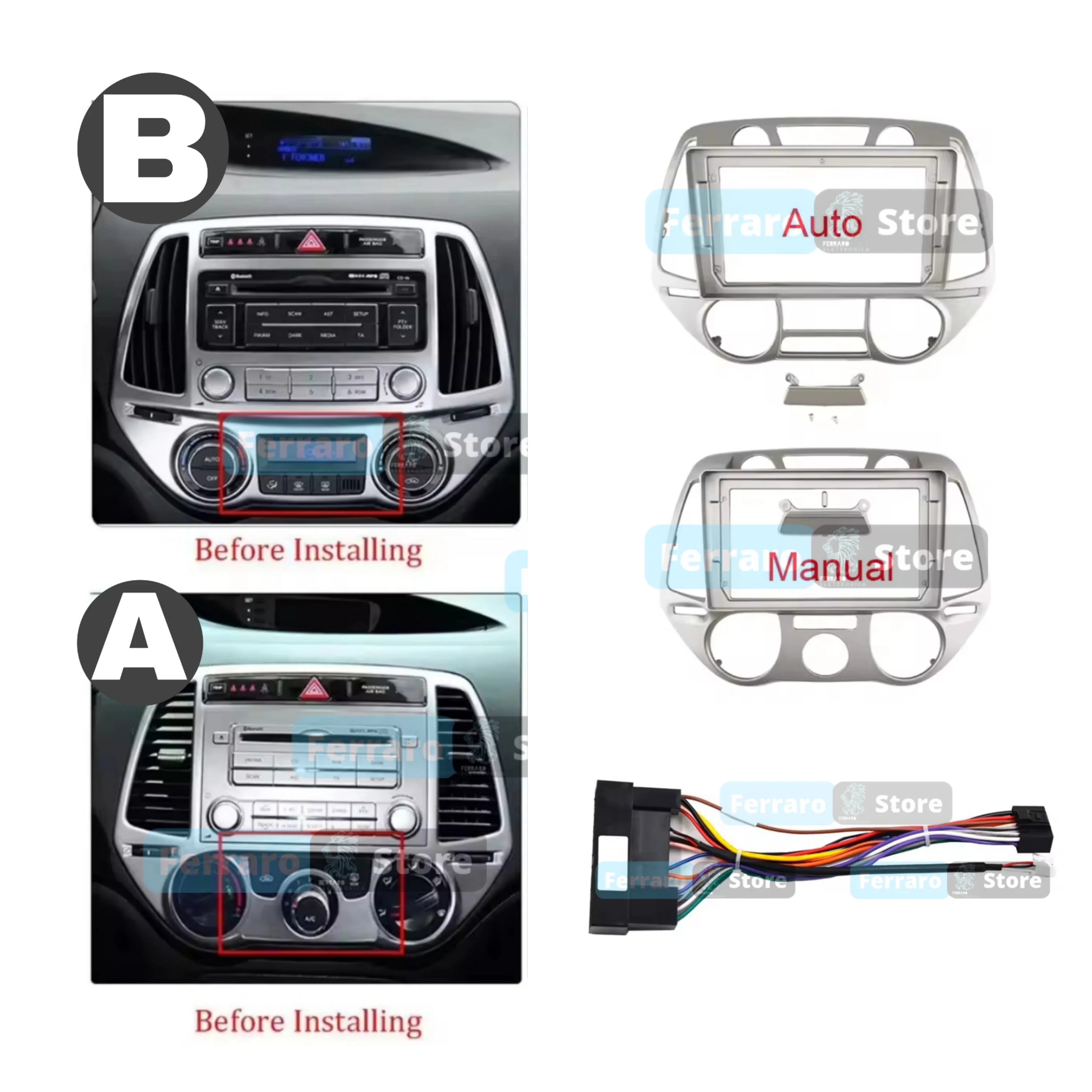 Kit Montaggio Autoradio 9"Pollici Hyundai i20 | 2008-2014 | Mascherina | Cablaggio | per Autoradio Android