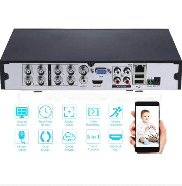 Kit Videosorveglianza 8x Telecamere con Filo, AHD, 24 led, 2 MPX, DVR, h.264 CCTV, Mouse - Image 4