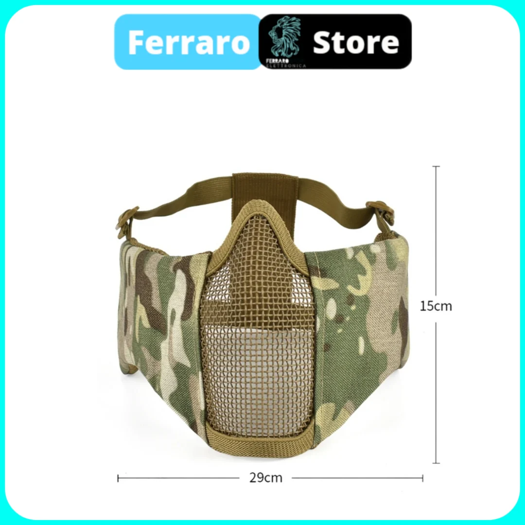 Maschera Tattica Softair, Paintball, Protezione Bocca in rete di acciaio, Comoda, Protettiva, Traspirante, Verde - Image 2