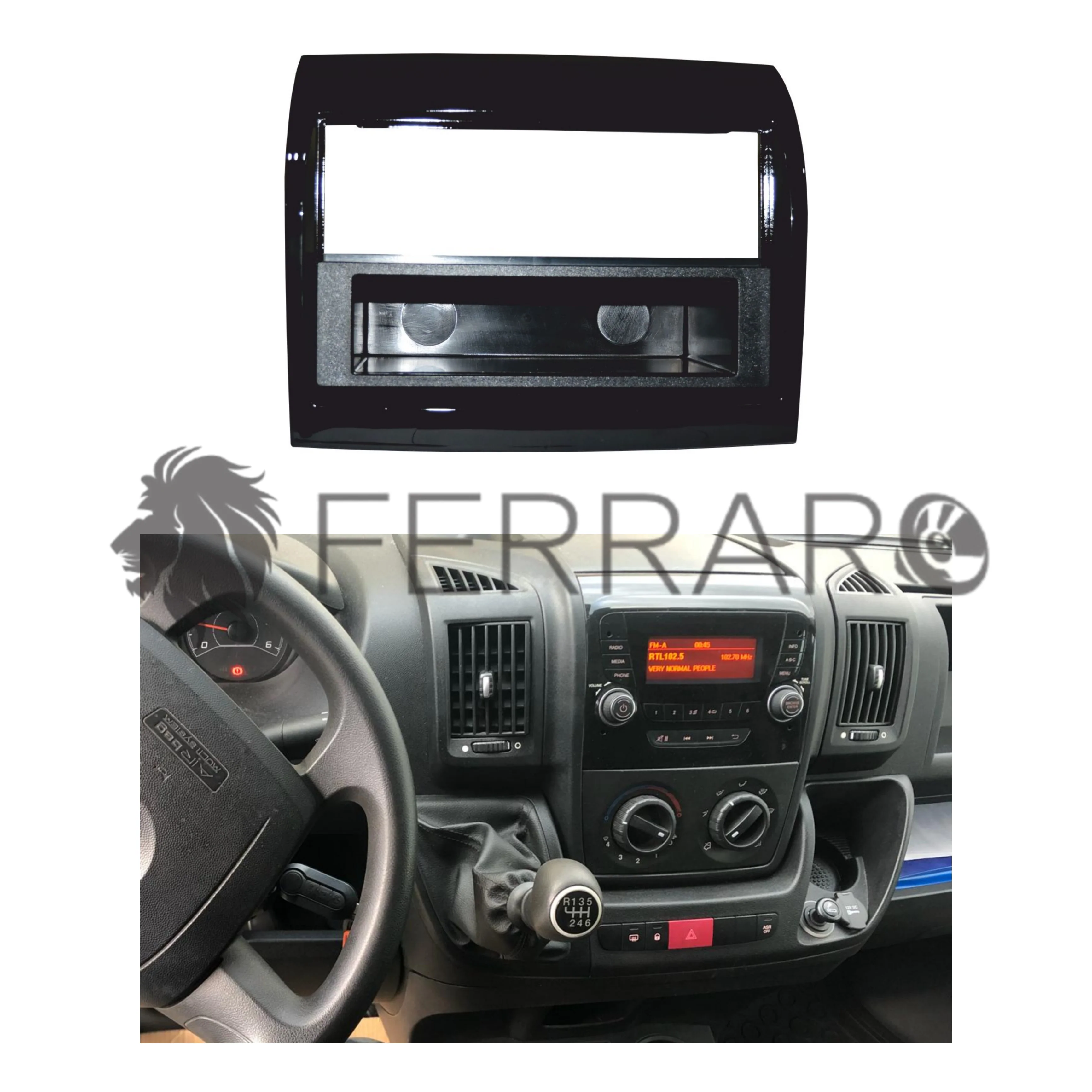 Mascherina 1DIN con Cassetto | Fiat Ducato | Citroen Jumper | Peugeot Partner | Nero Lucido