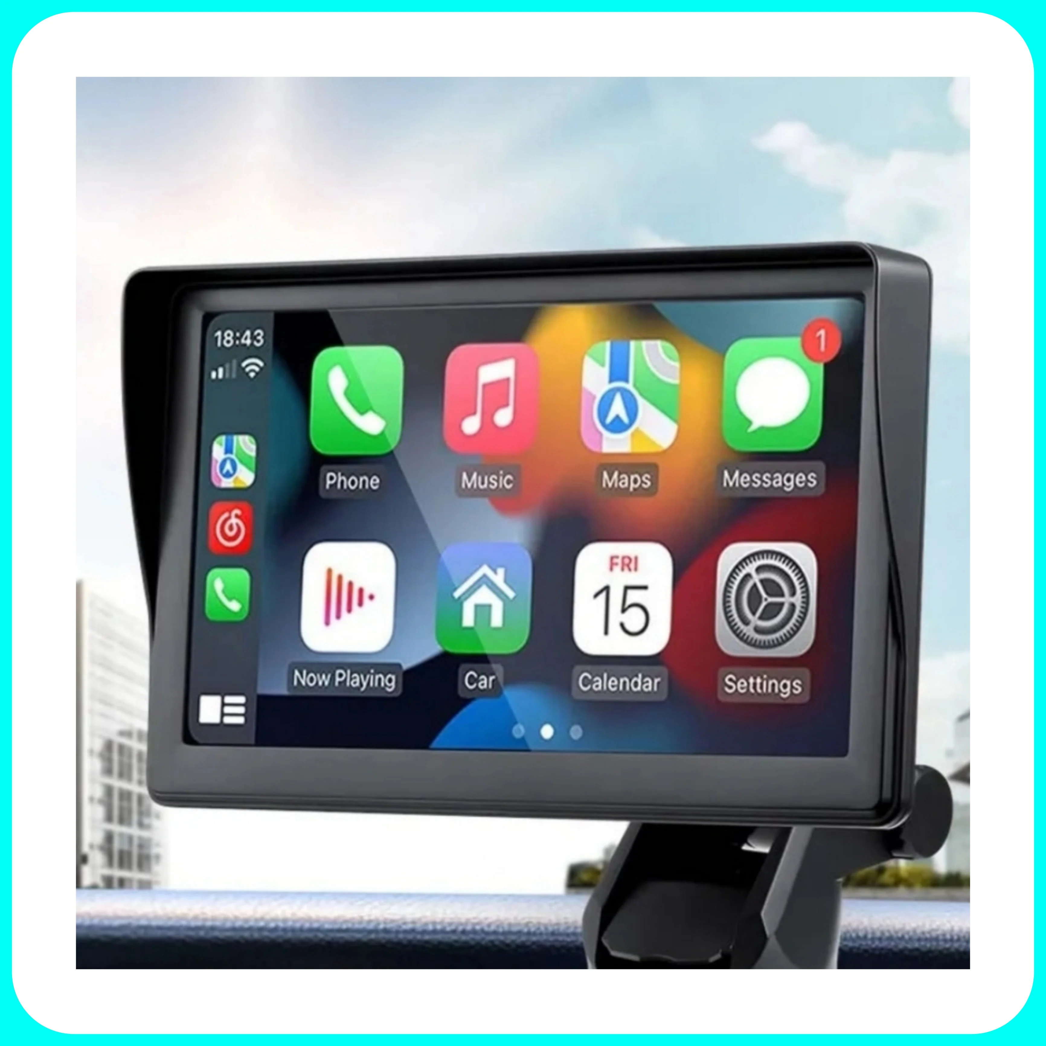 Monitor Universale 7"Pollici, Portatile, Plug and Play, Car Play e Android Auto, BT, Radio - Image 2