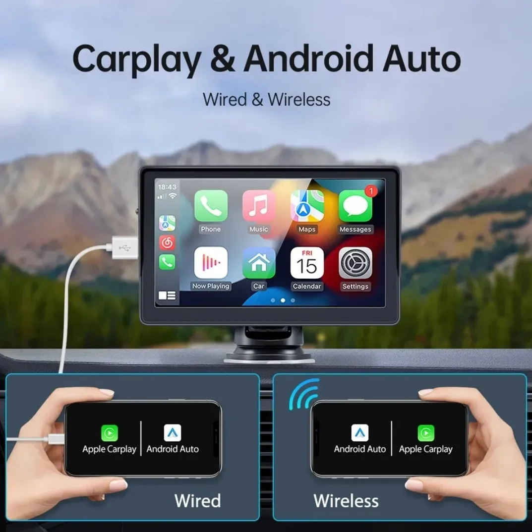 Monitor Universale 7"Pollici, Portatile, Plug and Play, Car Play e Android Auto, BT, Radio - Image 4