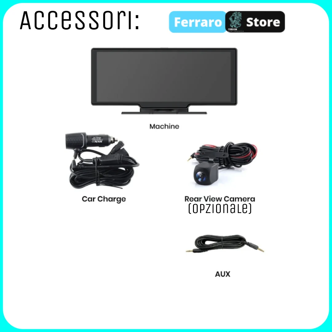 Monitor Universale 10.26"Pollici, Plug and Play, Car Play e Android Auto, Bluetooth, Radio, Aux, Dash Cam - Image 4