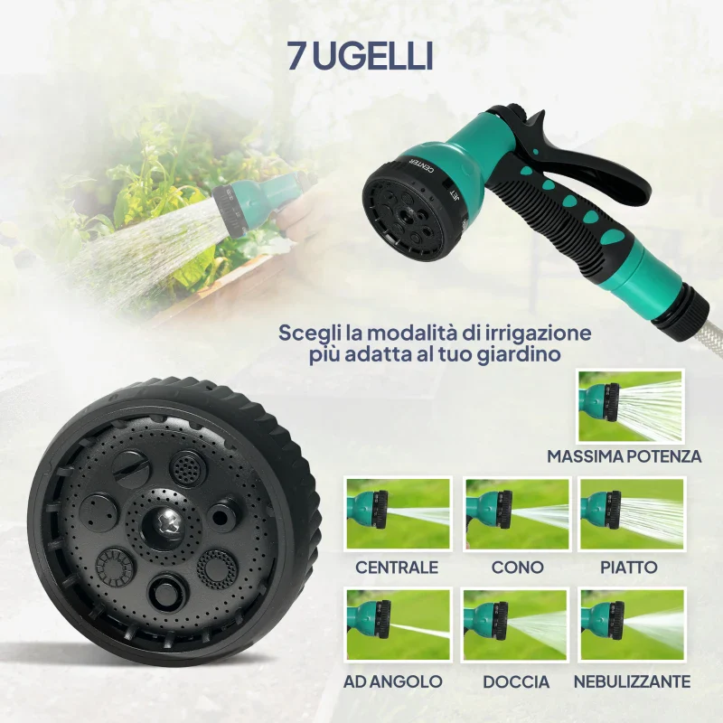 Outsunny Avvolgitubo Automatico a Parete e Portatile Lunghezza 25+2 m, Sistema di Blocco e 7 Getti, Grigio - Image 7