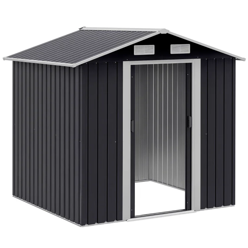 Outsunny Capanno da Giardino 2x1.5x1.9m in Acciaio Zincato, Doppia Porta Scorrevole e 4 Prese d'aria