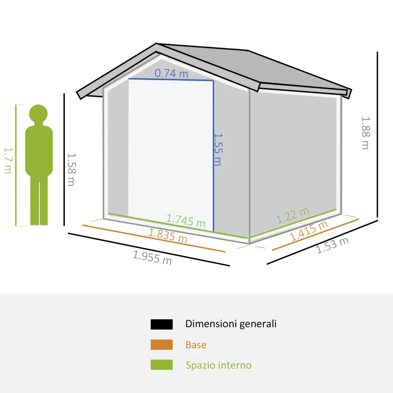 Outsunny Capanno da Giardino 2x1.5x1.9m in Acciaio Zincato, Doppia Porta Scorrevole e 4 Prese d'aria - Image 2