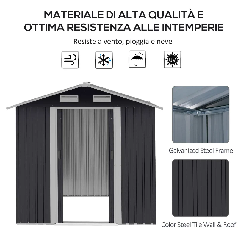 Outsunny Capanno da Giardino 2x1.5x1.9m in Acciaio Zincato, Doppia Porta Scorrevole e 4 Prese d'aria - Image 3