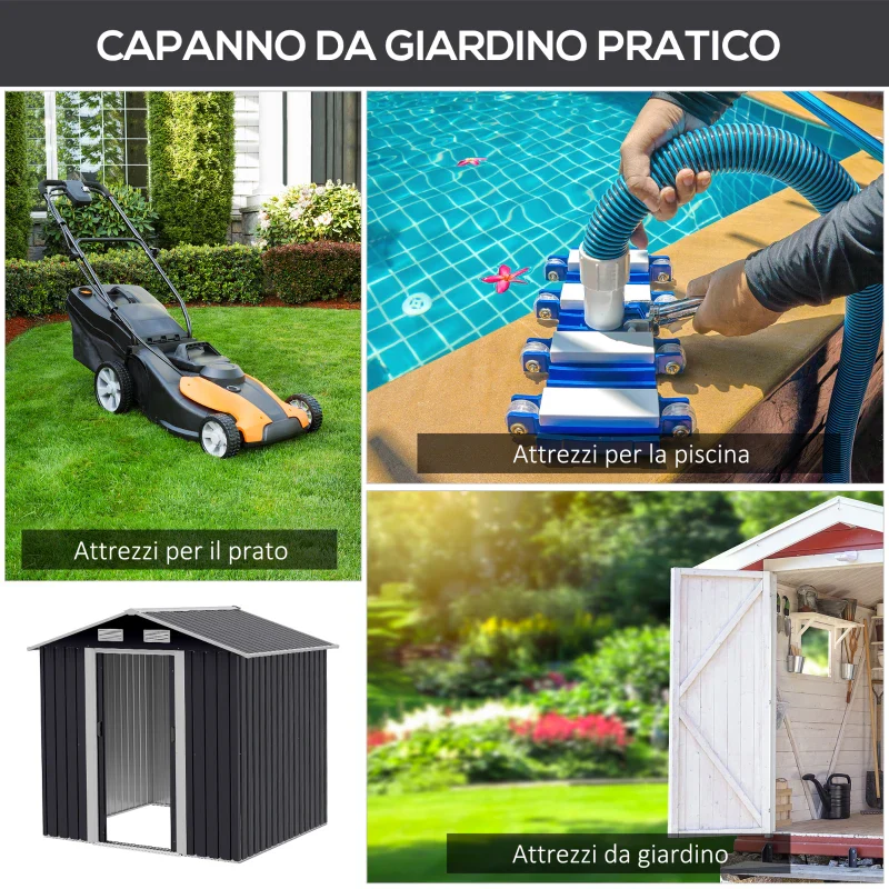 Outsunny Capanno da Giardino 2x1.5x1.9m in Acciaio Zincato, Doppia Porta Scorrevole e 4 Prese d'aria - Image 5